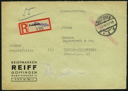 ALL. BES. GEBÜHR BEZAHLT GÖPPINGEN, 7.3.46, Roter L1 Gebühr Bezahlt, Einschreibbrief Mit Umgewandelten Feldpost-R-Zettel - Sonstige & Ohne Zuordnung