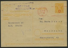 AMERIK. U. BRITISCHE ZONE - GANZSACHEN P 905 BRIEF, 3.4.1946, 6 Pf. Gelb Auf Grausämisch Mit Rotem Freistempler DÜSSELDO - Autres & Non Classés