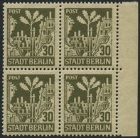 BERLIN UND BRANDENBURG 7Abwaz VB **, 1945, 30 Pf. Schwärzlichbraunoliv Im Randviererblock, Pracht, Gepr. Zierer, Mi. 160 - Autres & Non Classés