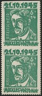 MECKLENBURG-VORPOMMERN 20aUo,w**, *, 1945, 6 Pf. Hellgrün Faschismus Im Senkrechten Paar, Untere Marke Oben Ungezähnt, O - Otros & Sin Clasificación