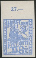 MECKLENBURG-VORPOMMERN 27aIVU **, 1945, 8 Pf. Hellultramarin Kinderhilfe Mit Plattenfehler K Von Kindern Links Beschädig - Autres & Non Classés