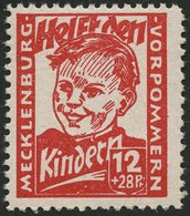 MECKLENBURG-VORPOMMERN 28b **, 1945, 12 Pf. Dunkelrosa Kinderhilfe, Pracht, Gepr. Kramp, Mi. 80.- - Autres & Non Classés