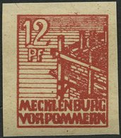 MECKLENBURG-VORPOMMERN 36ydU **, 1946, 12 Pf. Braunrot, Graues Papier, Ungezähnt, Pracht, Gepr. Kramp, Mi. 500.- - Autres & Non Classés