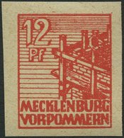 MECKLENBURG-VORPOMMERN 36yeU **, 1946, 12 Pf. Orangerot, Graues Papier, Ungezähnt, Pracht, Gepr. Kramp, Mi. 120.- - Autres & Non Classés