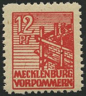 MECKLENBURG-VORPOMMERN 36zb **, 1946, 12 Pf. Rot, Dünnes Papier, Pracht, Gepr. Kramp, Mi. 70.- - Autres & Non Classés