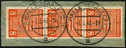 PROVINZ SACHSEN 77XPOL BrfStk, 1945, 8 Pf. Gelblichrot, Wz. 1X, Im Senkrechten Dreierstreifen Mit Kopfstehender POL-Loch - Altri & Non Classificati