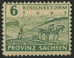 PROVINZ SACHSEN 85yaA **, 1945, 6 Pf. Grün Bodenreform, Vierseitig Gezähnt, Pracht, Gepr. Dr. Jasch, Mi. 110.- - Altri & Non Classificati