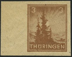 THÜRINGEN 92AYz2U **, 1946, 3 Pf. Orangebraun, Spargummierung, Dickes Papier, Fallende Papierstreifung, Ungezähnt, Linke - Other & Unclassified