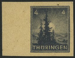 THÜRINGEN 93AYz2U **, 1946, 4 Pf. Bläulichschwarzgrau, Spargummierung, Dickes Papier, Fallende Papierstreifung, Ungezähn - Altri & Non Classificati