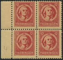 THÜRINGEN 97AXar VB **, 1945, 12 Pf. Karminrot, Vollgummierung, Hellchromgelbes Papier, Dicke Gummierung, Im Randviererb - Other & Unclassified