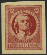 THÜRINGEN 97AXbp2U **, 1945, 12 Pf. Dunkelbräunlichrot, Vollgummierung, Dickes Papier, Fallende Papierstreifung, Ungezäh - Altri & Non Classificati