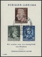 DDR Bl. 12IV O, 1955, Block Schiller Mit Abart Vorgezogener Fußstrich Bei J, Sonderstempel, Pracht, Mi. 80.- - Gebraucht