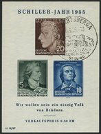 DDR Bl. 12IX O, 1955 Block Schiller Mit Abart Vorgezogener Fußstrich Bei J, Zusätzlich Waagerechter Strich Durch Markenb - Gebraucht