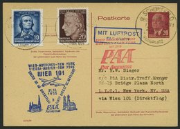 GANZSACHEN P 54 BRIEF, 1955, 20 Pf. Karmin Mit Zusatzfrankatur, PAA-Flug Wien-New York, Pracht - Otros & Sin Clasificación