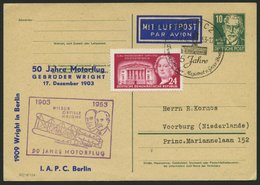 LUFTPOST 1949 - 1955 17.12.53, 50 Jahre Motorflug Wilbur, Orville, Wright, Sonderstempel, 10 Pf. Ganzsachenkarte Mit Zus - Otros & Sin Clasificación