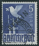 BERLIN 20X O, 1948, 5 M. Schwarzaufdruck Mit Plattenfehler Zwei Brüche Im Unteren Bogen Des B, Stempel Falsch (als Solch - Sonstige & Ohne Zuordnung