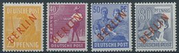 BERLIN 27,29,30,32 *, 1949, 25, 40, 50 Und 80 Pf. Rotaufdruck, Falzrest, 4 Prachtwerte, Gepr. D. Schlegel, Mi. 165.- - Otros & Sin Clasificación