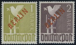 BERLIN 33/4 *, 1949, 1 Und 2 M. Rotaufdruck, Winziger Falzrest, 2 Prachtwerte, Fotobefund H.D. Schlegel, Mi. 320.- - Autres & Non Classés