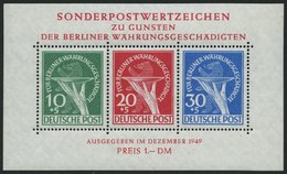 BERLIN Bl. 1II **, 1949, Block Währungsgeschädigte, Beide Abarten, Pracht, R!, Mi. 2500.- - Autres & Non Classés