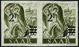 SAARLAND 229YIU Paar **, 1947, 2 Fr. Auf 12 Pf. Schwarzgrauoliv, Wz. 1Y, Ungezähnt, Im Waagerechten Paar, Pracht, Gepr.  - Altri & Non Classificati