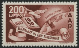 SAARLAND 298 **, 1950, 200 Fr. Europarat, Pracht, Mi. 180.- - Otros & Sin Clasificación