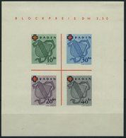 BADEN Bl. 2II/II (*), 1949, Block Rotes Kreuz, Type II: Farbfleck Unten An Der 40, Falzreste Im Ungummierten Rand, Prach - Otros & Sin Clasificación