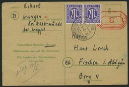 AMERIK. U. BRITISCHE ZONE 10 Paar BRIEF, 1946, 3 Pf. Dunkelbläulichviolett, 2x Als Zusatzfrankatur Auf Notpostkarte BREM - Altri & Non Classificati