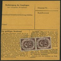 BUNDESREPUBLIK 135 BRIEF, 1954, 60 Pf. Posthorn, 2x Als Mehrfachfrankatur Rückseitig Auf Paketkarte Aus INKOFEN, üblich  - Autres & Non Classés