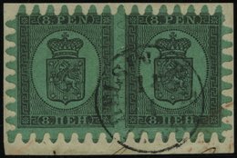 FINNLAND 6Cx Paar BrfStk, 1867, 8 P. Schwarz Auf Grün Im Waagerechten Paar Auf Briefstück, K1 HELSINGFORS, Bis Auf Eine  - Otros & Sin Clasificación