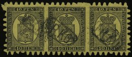 FINNLAND 7By O, 1870, 10 P. Schwarz Auf Sämisch Im Waagerechten Dreierstreifen, R1 FR.KO., Linke Marke Einige Kurze Zung - Sonstige & Ohne Zuordnung