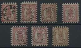 FINNLAND 9Bx O, 1866, 40 P. Rosakarmin, 7 Prachtwerte Mit Allen Zungen In Verschiedenen Farbnuancen - Autres & Non Classés