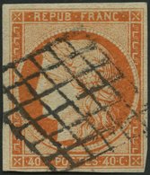 FRANKREICH 5a O, 1850, 40 C. Rotorange, Zentrischer Gitterstempel, Kabinett, Gepr. U.a. Drahn, Mi. (550.-) - Other & Unclassified