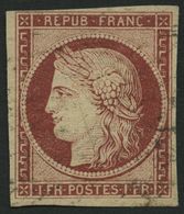 FRANKREICH 7a O, 1849, 1 Fr. Karmin, Zarter Stempel, Pracht, Fotoattest Dr. Goebel, Mi. 1000.- - Autres & Non Classés