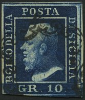 SIZILIEN 5a O, 1859, 10 Gr. Dunkelblau, Pracht, Gepr. E. Diena, Mi. 300.- - Sicily