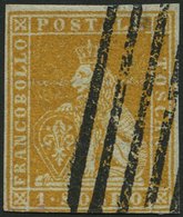 TOSCANA 2y O, 1853, 1 So. Gelb, Graublaues Papier, Unten Lupenrandig Sonst Allseits Sehr Breit Gerandet, Farbfrisches Pr - Toscana