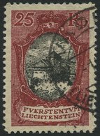 LIECHTENSTEIN 54b O, 1921, 25 Rp. Schwärzlichbräunlichrot/grünschwarz, Normale Zähnung, Pracht, Mi. 160.- - Otros & Sin Clasificación