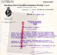 75-PARIS- RARE LETTRE GRESHAM FIRE & ACCIDENT INSURANCE SOCIETY-ST MILDRED'S HOUSE LONDRES-LONDON-58 RUE VICTOIRE-1917- - Banque & Assurance