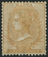 MALTA 2B *, 1863, 1/2 P. Braunorange, Gezähnt K 14, Falzreste, üblich Gezähnt Pracht, Gepr. Drahn, Mi. 120.- - Malta