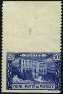 MONACO 58Uw **, 1922, 50 Pf. Ultramarin, Waagerecht Ungezähnt, Oberrandstück, Pracht, R! - Otros & Sin Clasificación