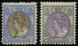 NIEDERLANDE 78D,80A *, 1914/20, 171/2 C. Ultramarin/blau, Gezähnt L 111/2 Und 50 C, Grau/violett, Gezähnt K 121/2, Falzr - Holanda