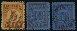 PORTOMARKEN P 1,2A/B O, 1870, Große Wertziffer, 3 Werte Feinst/Pracht, Mi. 71.- - Portomarken