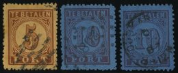 PORTOMARKEN P 1,2A/B O, 1870, Große Wertziffer, 3 Werte Feinst/Pracht, Mi. 71.- - Taxe