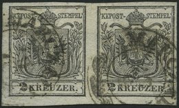 ÖSTERREICH 2Xa Paar O, 1850, 2 Kr. Schwarz, Handpapier, Type Ia, Im Waagerechten Paar, K2 MARCZALY, Pracht, Fotobefund D - Usados