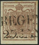 ÖSTERREICH 4X O, 1850, 6 Kr. Braun, Handpapier, Type Ib, Gestäbtes Papier, L2, Pracht - Usados