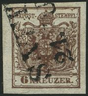 ÖSTERREICH 4X O, 1850, 6 Kr. Braun, Handpapier, Seidenpapier, L2 S. VEIT, Pracht - Usati