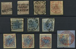 ÖSTERREICH 4/5X,Y BrfStk,o , 1850/4, 6 Kr. Braun Und 9 Kr. Blau, 11 Werte Mit RECOMMANDIRT-Stempeln, Dabei 5 Rote, Meist - Usados