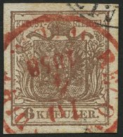 ÖSTERREICH 4Y O, 1854, 6 Kr. Braun, Maschinenpapier, Roter K1 Recommandirt WIEN 1858, Pracht - Usati