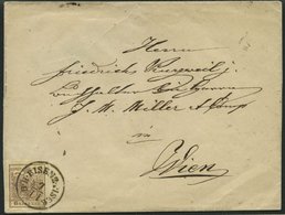 ÖSTERREICH 4Y BRIEF, 1855, 6 Kr, Braun, Maschinenpapier, Type III, K1 B.H. BISENZ-PISEK, Prachtstück Auf Brief (Einriss) - Usados