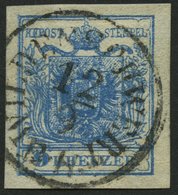 ÖSTERREICH 5X O, 1850, 9 Kr. Blau, Handpapier, Zentrischer Vollständiger K1 WILDENSCHWERT B.H., Kabinett, R! - Usados