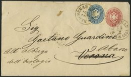 GANZSACHEN U 33,33 BRIEF, 1865, 5 Kr. Rot, Wz. 1, Umschlag Mit Zusatzfrankatur 10 Kr. Blau Von REICHENAU Nach Abano, Fei - Other & Unclassified